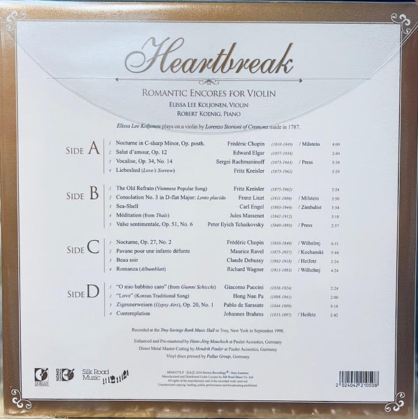 ELISSE LEE - HEARTBREAK ROMANTIC ENCORES FOR VIOLIN (CLEARED 2 X VINYL)