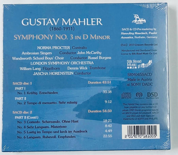 GUSTAV MAHLER - SYMPHONY NO.3. JASCHA HORENSTEIN (2 X SACD) CD