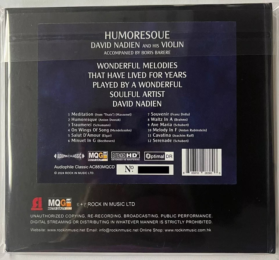 DAVID NADIEN - HOMORESQUE REMASTERED master quality (MQGCD) CD – MUSICCDHK