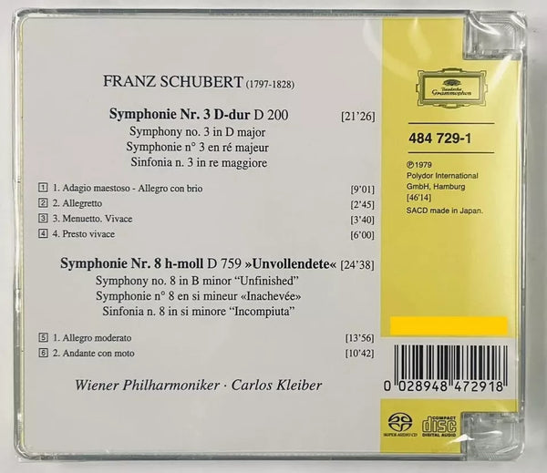 CARLOS KLEIBER - SCHUBERT SYMPHONIEN NOS.3 & 8 (SACD) CD MADE IN JAPAN